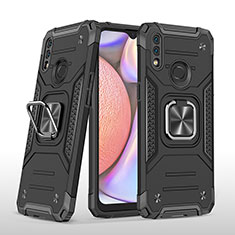 Silicone Matte Finish and Plastic Back Cover Case with Magnetic Finger Ring Stand MQ1 for Samsung Galaxy A10s Black