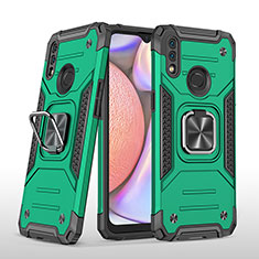 Silicone Matte Finish and Plastic Back Cover Case with Magnetic Finger Ring Stand MQ1 for Samsung Galaxy A10s Midnight Green
