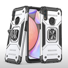 Silicone Matte Finish and Plastic Back Cover Case with Magnetic Finger Ring Stand MQ1 for Samsung Galaxy A10s Silver