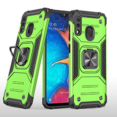 Silicone Matte Finish and Plastic Back Cover Case with Magnetic Finger Ring Stand MQ1 for Samsung Galaxy A30 Green