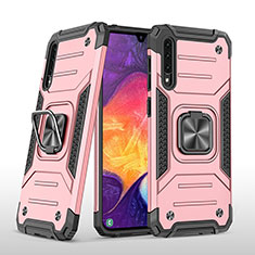 Silicone Matte Finish and Plastic Back Cover Case with Magnetic Finger Ring Stand MQ1 for Samsung Galaxy A30S Rose Gold
