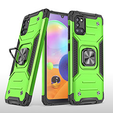 Silicone Matte Finish and Plastic Back Cover Case with Magnetic Finger Ring Stand MQ1 for Samsung Galaxy A31 Green