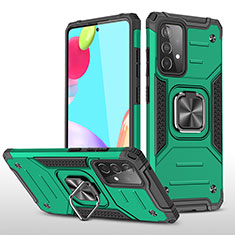 Silicone Matte Finish and Plastic Back Cover Case with Magnetic Finger Ring Stand MQ1 for Samsung Galaxy A52 4G Midnight Green