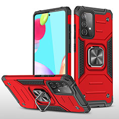 Silicone Matte Finish and Plastic Back Cover Case with Magnetic Finger Ring Stand MQ1 for Samsung Galaxy A52s 5G Red