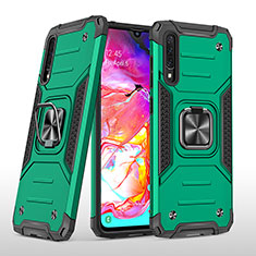 Silicone Matte Finish and Plastic Back Cover Case with Magnetic Finger Ring Stand MQ1 for Samsung Galaxy A70 Midnight Green