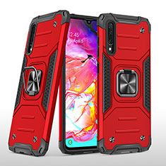 Silicone Matte Finish and Plastic Back Cover Case with Magnetic Finger Ring Stand MQ1 for Samsung Galaxy A70S Red