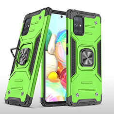 Silicone Matte Finish and Plastic Back Cover Case with Magnetic Finger Ring Stand MQ1 for Samsung Galaxy A71 4G A715 Green