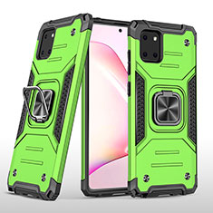 Silicone Matte Finish and Plastic Back Cover Case with Magnetic Finger Ring Stand MQ1 for Samsung Galaxy A81 Green