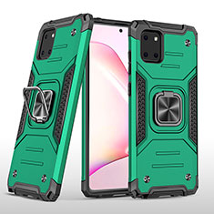 Silicone Matte Finish and Plastic Back Cover Case with Magnetic Finger Ring Stand MQ1 for Samsung Galaxy A81 Midnight Green