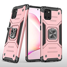 Silicone Matte Finish and Plastic Back Cover Case with Magnetic Finger Ring Stand MQ1 for Samsung Galaxy A81 Rose Gold
