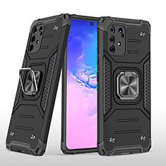 Silicone Matte Finish and Plastic Back Cover Case with Magnetic Finger Ring Stand MQ1 for Samsung Galaxy A91 Black