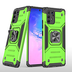 Silicone Matte Finish and Plastic Back Cover Case with Magnetic Finger Ring Stand MQ1 for Samsung Galaxy A91 Green