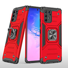 Silicone Matte Finish and Plastic Back Cover Case with Magnetic Finger Ring Stand MQ1 for Samsung Galaxy A91 Red