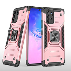 Silicone Matte Finish and Plastic Back Cover Case with Magnetic Finger Ring Stand MQ1 for Samsung Galaxy A91 Rose Gold