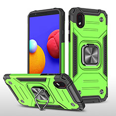Silicone Matte Finish and Plastic Back Cover Case with Magnetic Finger Ring Stand MQ1 for Samsung Galaxy M01 Core Green