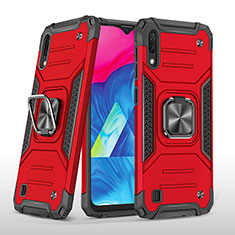 Silicone Matte Finish and Plastic Back Cover Case with Magnetic Finger Ring Stand MQ1 for Samsung Galaxy M10 Red