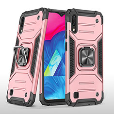 Silicone Matte Finish and Plastic Back Cover Case with Magnetic Finger Ring Stand MQ1 for Samsung Galaxy M10 Rose Gold