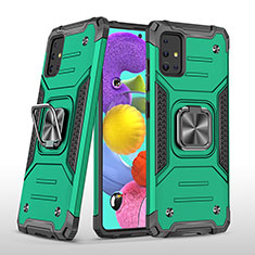 Silicone Matte Finish and Plastic Back Cover Case with Magnetic Finger Ring Stand MQ1 for Samsung Galaxy M40S Midnight Green