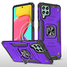 Silicone Matte Finish and Plastic Back Cover Case with Magnetic Finger Ring Stand MQ1 for Samsung Galaxy M53 5G Purple