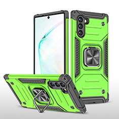 Silicone Matte Finish and Plastic Back Cover Case with Magnetic Finger Ring Stand MQ1 for Samsung Galaxy Note 10 5G Green