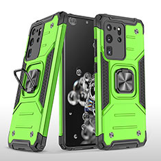 Silicone Matte Finish and Plastic Back Cover Case with Magnetic Finger Ring Stand MQ1 for Samsung Galaxy S20 Ultra Green