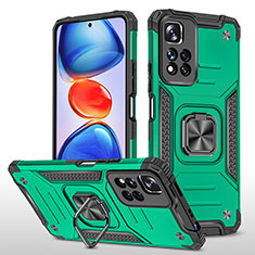 Silicone Matte Finish and Plastic Back Cover Case with Magnetic Finger Ring Stand MQ1 for Xiaomi Mi 11i 5G (2022) Midnight Green