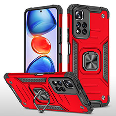 Silicone Matte Finish and Plastic Back Cover Case with Magnetic Finger Ring Stand MQ1 for Xiaomi Mi 11i 5G (2022) Red