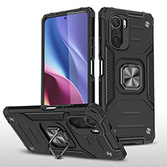 Silicone Matte Finish and Plastic Back Cover Case with Magnetic Finger Ring Stand MQ1 for Xiaomi Mi 11i 5G Black