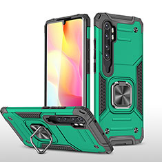 Silicone Matte Finish and Plastic Back Cover Case with Magnetic Finger Ring Stand MQ1 for Xiaomi Mi Note 10 Lite Midnight Green