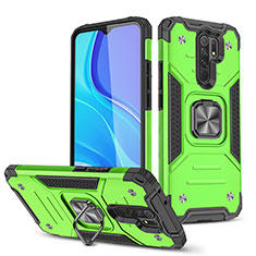 Silicone Matte Finish and Plastic Back Cover Case with Magnetic Finger Ring Stand MQ1 for Xiaomi Poco M2 Green