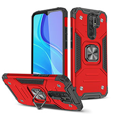 Silicone Matte Finish and Plastic Back Cover Case with Magnetic Finger Ring Stand MQ1 for Xiaomi Poco M2 Red