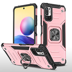 Silicone Matte Finish and Plastic Back Cover Case with Magnetic Finger Ring Stand MQ1 for Xiaomi POCO M3 Pro 5G Rose Gold