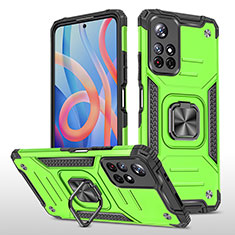 Silicone Matte Finish and Plastic Back Cover Case with Magnetic Finger Ring Stand MQ1 for Xiaomi Poco M4 Pro 5G Green