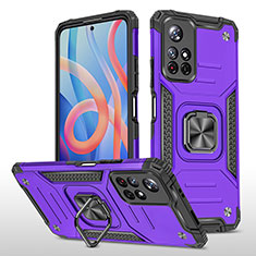 Silicone Matte Finish and Plastic Back Cover Case with Magnetic Finger Ring Stand MQ1 for Xiaomi Poco M4 Pro 5G Purple