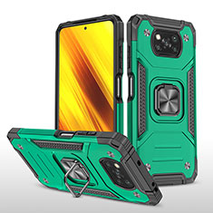 Silicone Matte Finish and Plastic Back Cover Case with Magnetic Finger Ring Stand MQ1 for Xiaomi Poco X3 Midnight Green