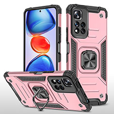 Silicone Matte Finish and Plastic Back Cover Case with Magnetic Finger Ring Stand MQ1 for Xiaomi Poco X4 NFC Rose Gold