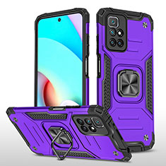 Silicone Matte Finish and Plastic Back Cover Case with Magnetic Finger Ring Stand MQ1 for Xiaomi Redmi 10 4G Purple