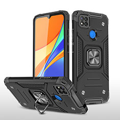 Silicone Matte Finish and Plastic Back Cover Case with Magnetic Finger Ring Stand MQ1 for Xiaomi Redmi 9 Activ Black