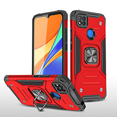 Silicone Matte Finish and Plastic Back Cover Case with Magnetic Finger Ring Stand MQ1 for Xiaomi Redmi 9 Activ Red