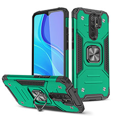 Silicone Matte Finish and Plastic Back Cover Case with Magnetic Finger Ring Stand MQ1 for Xiaomi Redmi 9 Midnight Green