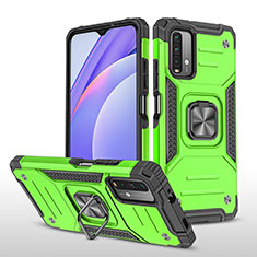 Silicone Matte Finish and Plastic Back Cover Case with Magnetic Finger Ring Stand MQ1 for Xiaomi Redmi 9 Power Green