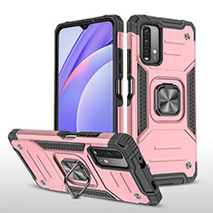 Silicone Matte Finish and Plastic Back Cover Case with Magnetic Finger Ring Stand MQ1 for Xiaomi Redmi 9 Power Rose Gold