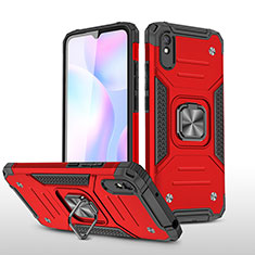 Silicone Matte Finish and Plastic Back Cover Case with Magnetic Finger Ring Stand MQ1 for Xiaomi Redmi 9i Red