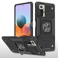 Silicone Matte Finish and Plastic Back Cover Case with Magnetic Finger Ring Stand MQ1 for Xiaomi Redmi Note 10 Pro Max Black