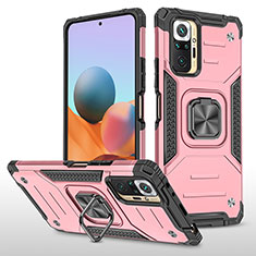 Silicone Matte Finish and Plastic Back Cover Case with Magnetic Finger Ring Stand MQ1 for Xiaomi Redmi Note 10 Pro Max Rose Gold