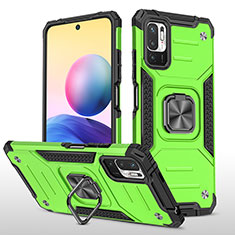 Silicone Matte Finish and Plastic Back Cover Case with Magnetic Finger Ring Stand MQ1 for Xiaomi Redmi Note 10T 5G Green