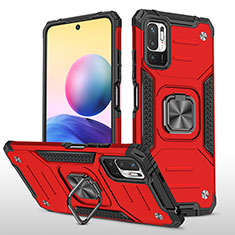 Silicone Matte Finish and Plastic Back Cover Case with Magnetic Finger Ring Stand MQ1 for Xiaomi Redmi Note 10T 5G Red