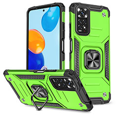 Silicone Matte Finish and Plastic Back Cover Case with Magnetic Finger Ring Stand MQ1 for Xiaomi Redmi Note 11 4G (2022) Green