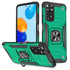 Silicone Matte Finish and Plastic Back Cover Case with Magnetic Finger Ring Stand MQ1 for Xiaomi Redmi Note 11 4G (2022) Midnight Green