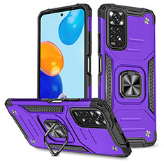 Silicone Matte Finish and Plastic Back Cover Case with Magnetic Finger Ring Stand MQ1 for Xiaomi Redmi Note 11 4G (2022) Purple